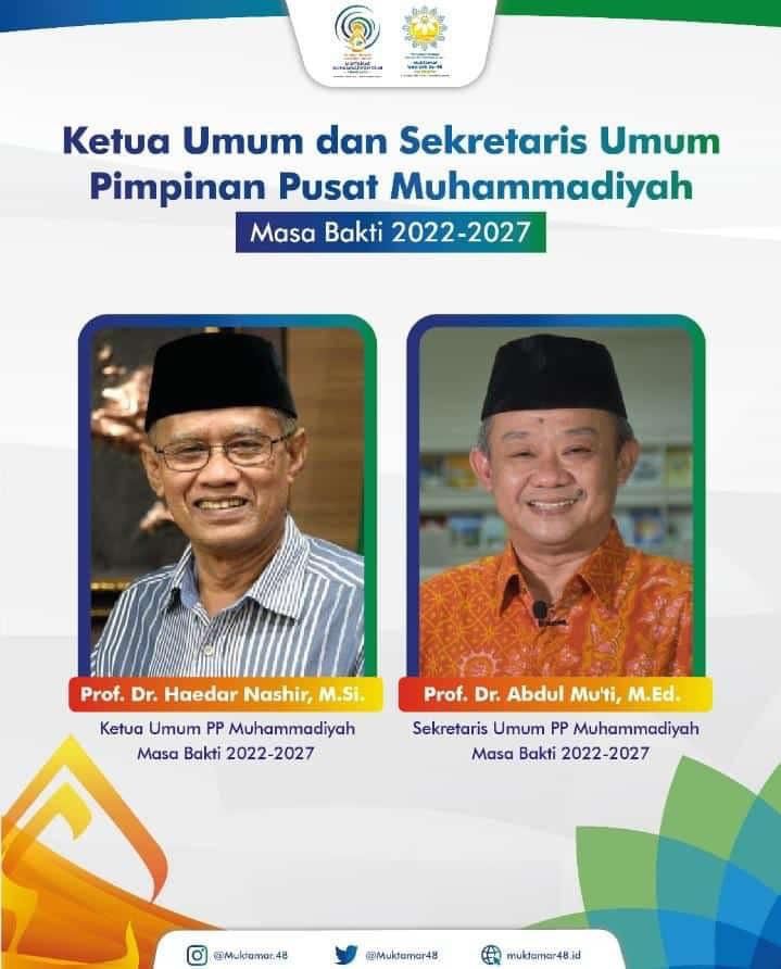 Selamat & Sukses Atas Terpilihnya Ketua Umum & Sekretaris Umum Pimpinan Pusat Muhammadiyah Masa Bakti 2022-2027